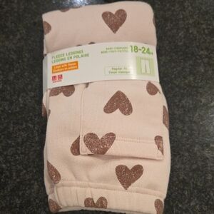 Uniqlo Pink Heart Fleece Leggings
